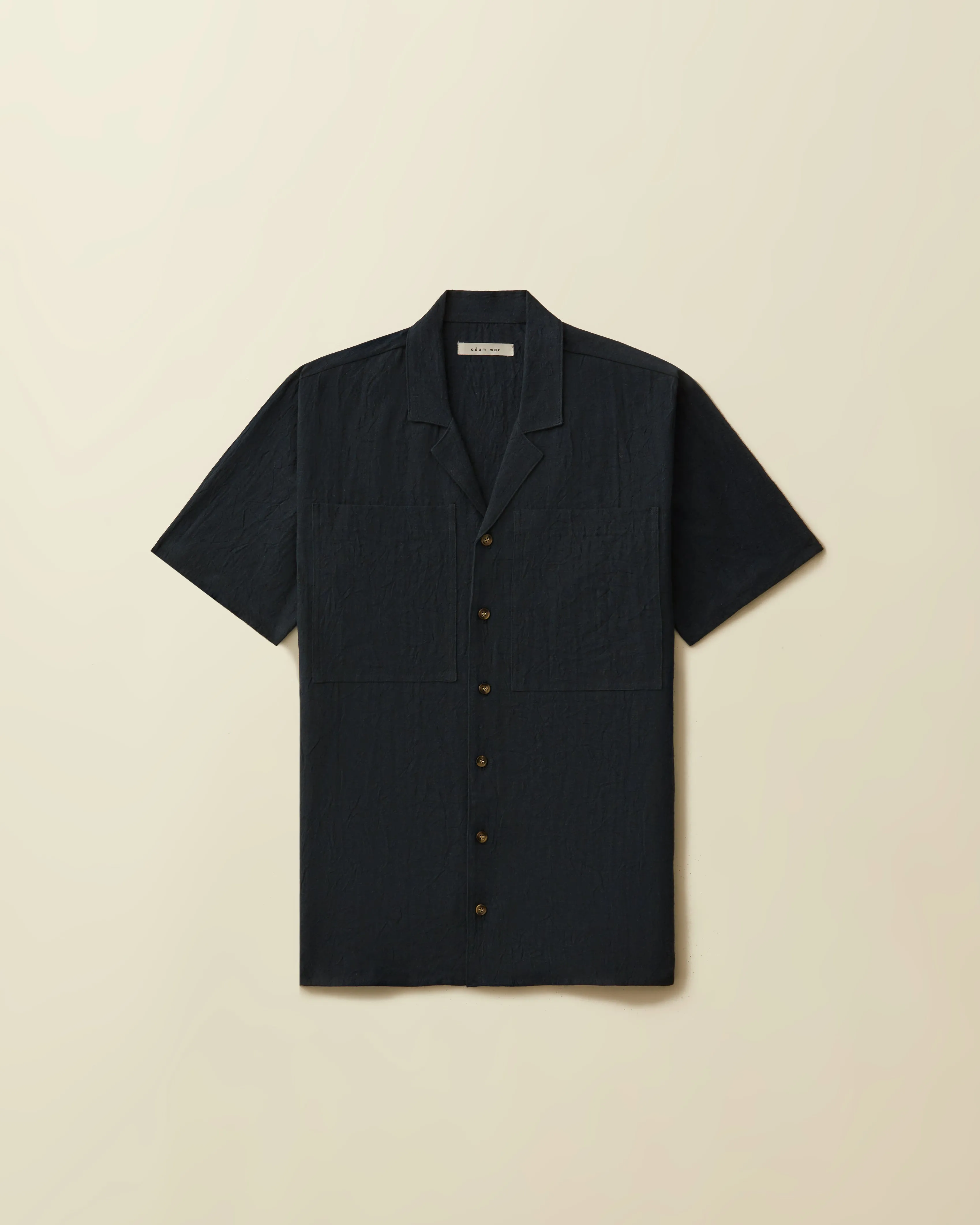 2 Pocket Linen Short Sleeve Button Down ( Navy )