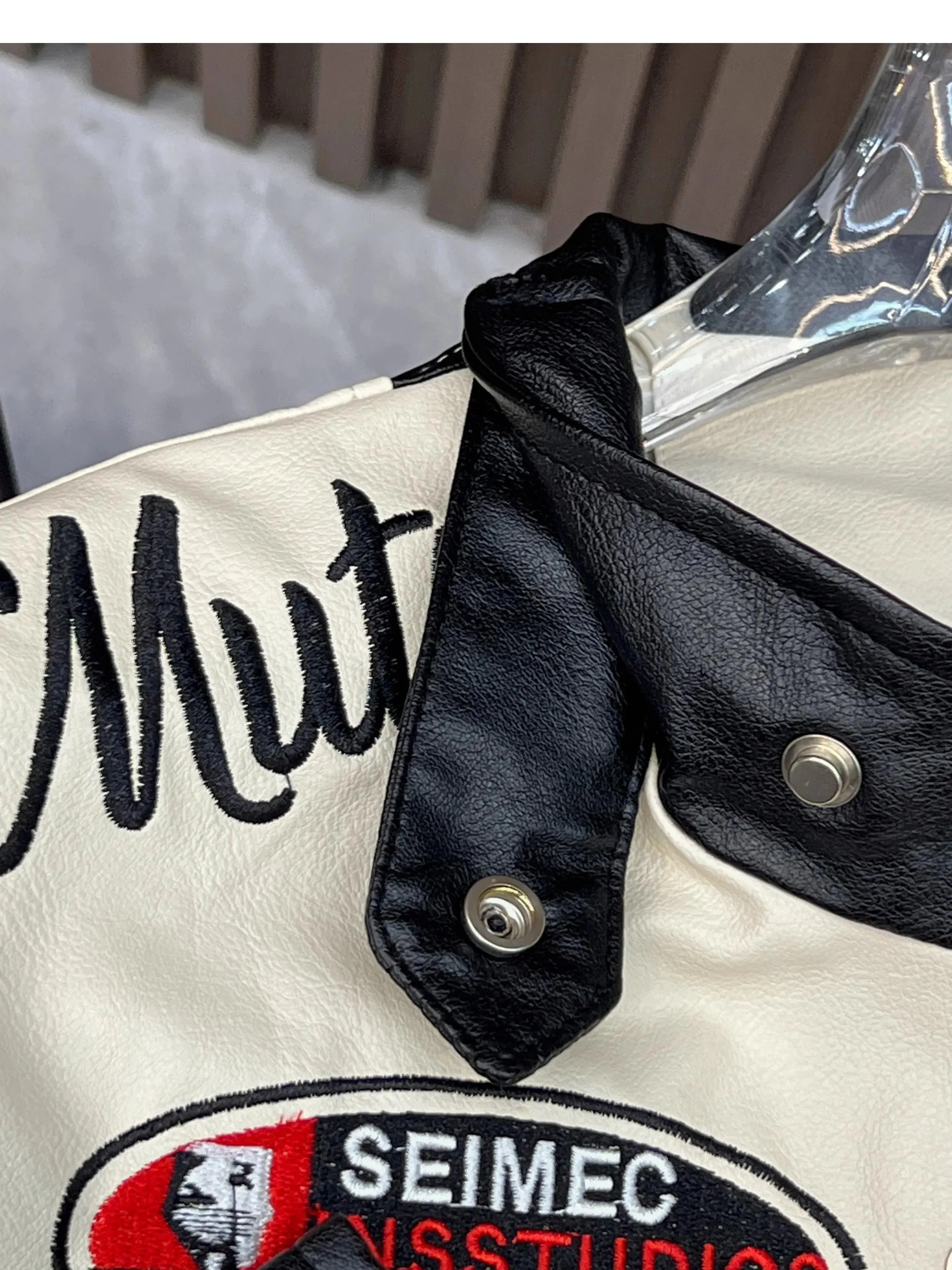 American Vintage Letter Embroidery Motorcycle Cropped Jacket Women's PU Leather Street Style Racing Baseball Short Coat Outwear
