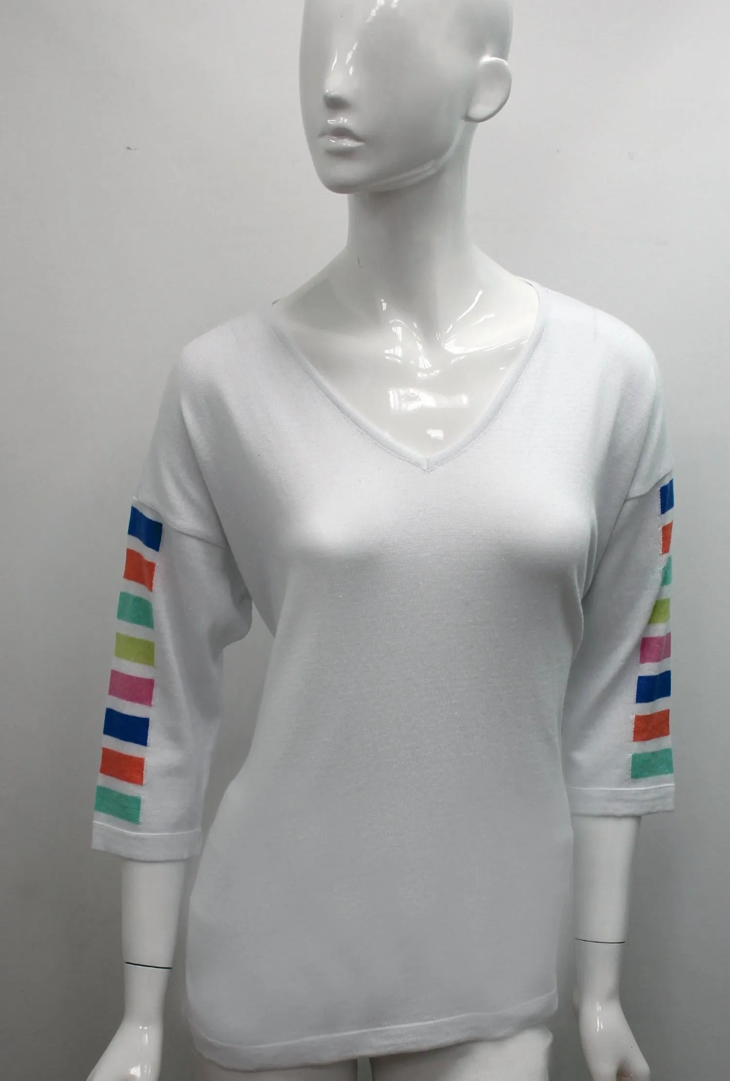 Angel - 3/4 Sleeve Stripe V Neck Top