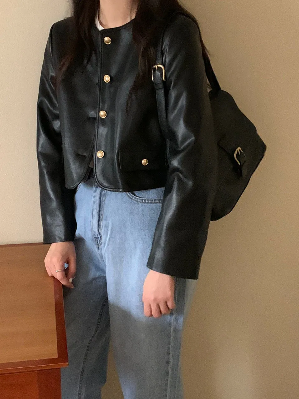 Black Jackets Women  New Fashion Vintage Single Breasted Leather Jacket Women Streetwear O Neck Short Jackets