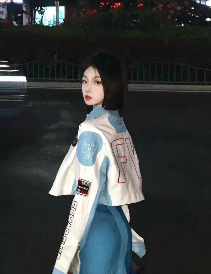 Chic Fashion Women Contrast Color Patchwork Embroidery Moto Biker PU Jackets Streetwear Casual Standard Collar Coat Crop Top