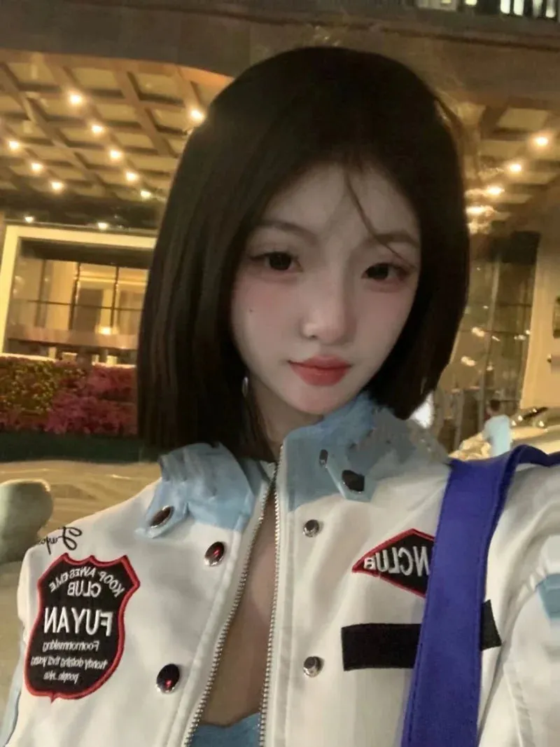 Chic Fashion Women Contrast Color Patchwork Embroidery Moto Biker PU Jackets Streetwear Casual Standard Collar Coat Crop Top