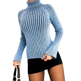 Chunky Blue Ribbed Turtleneck Sweater (S)