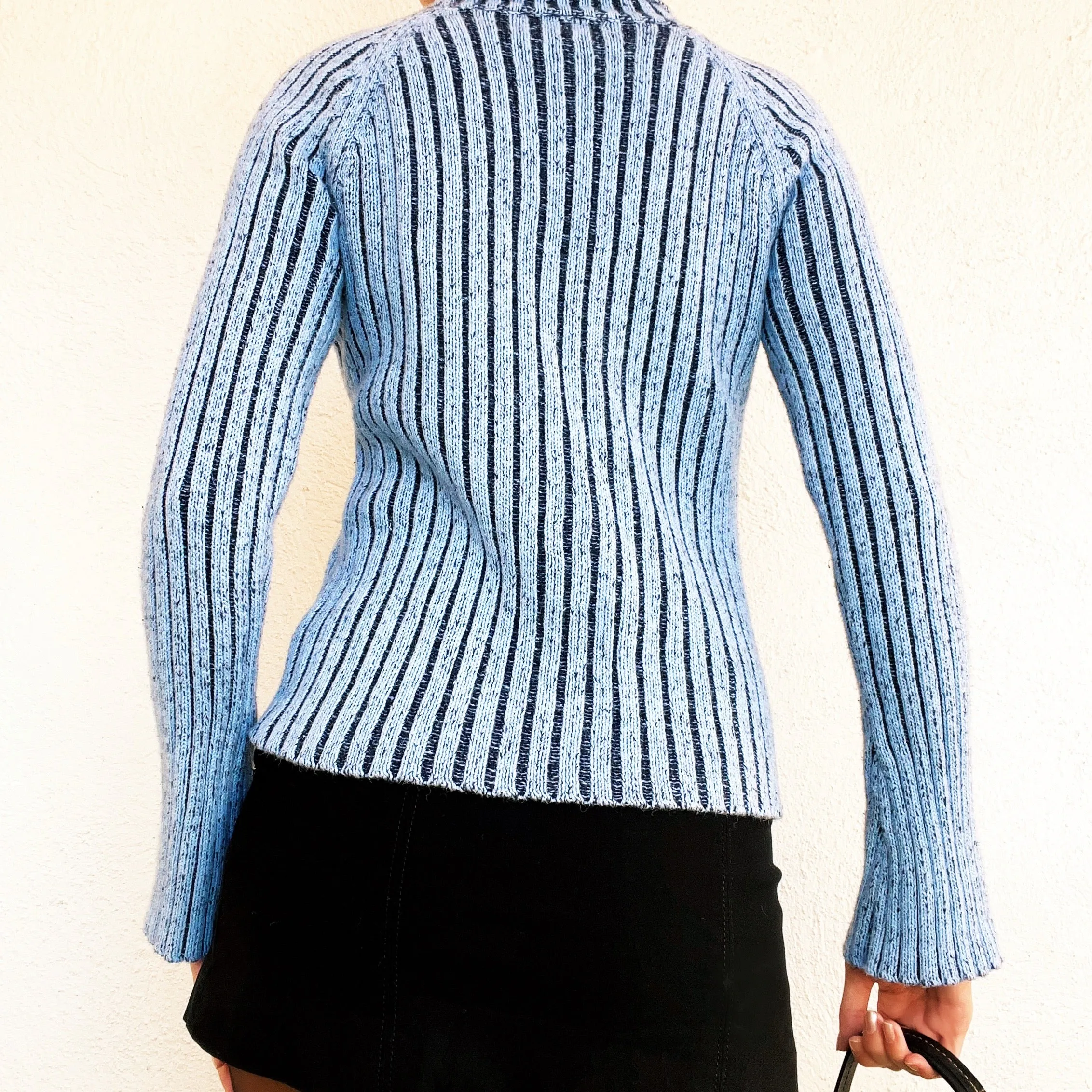 Chunky Blue Ribbed Turtleneck Sweater (S)