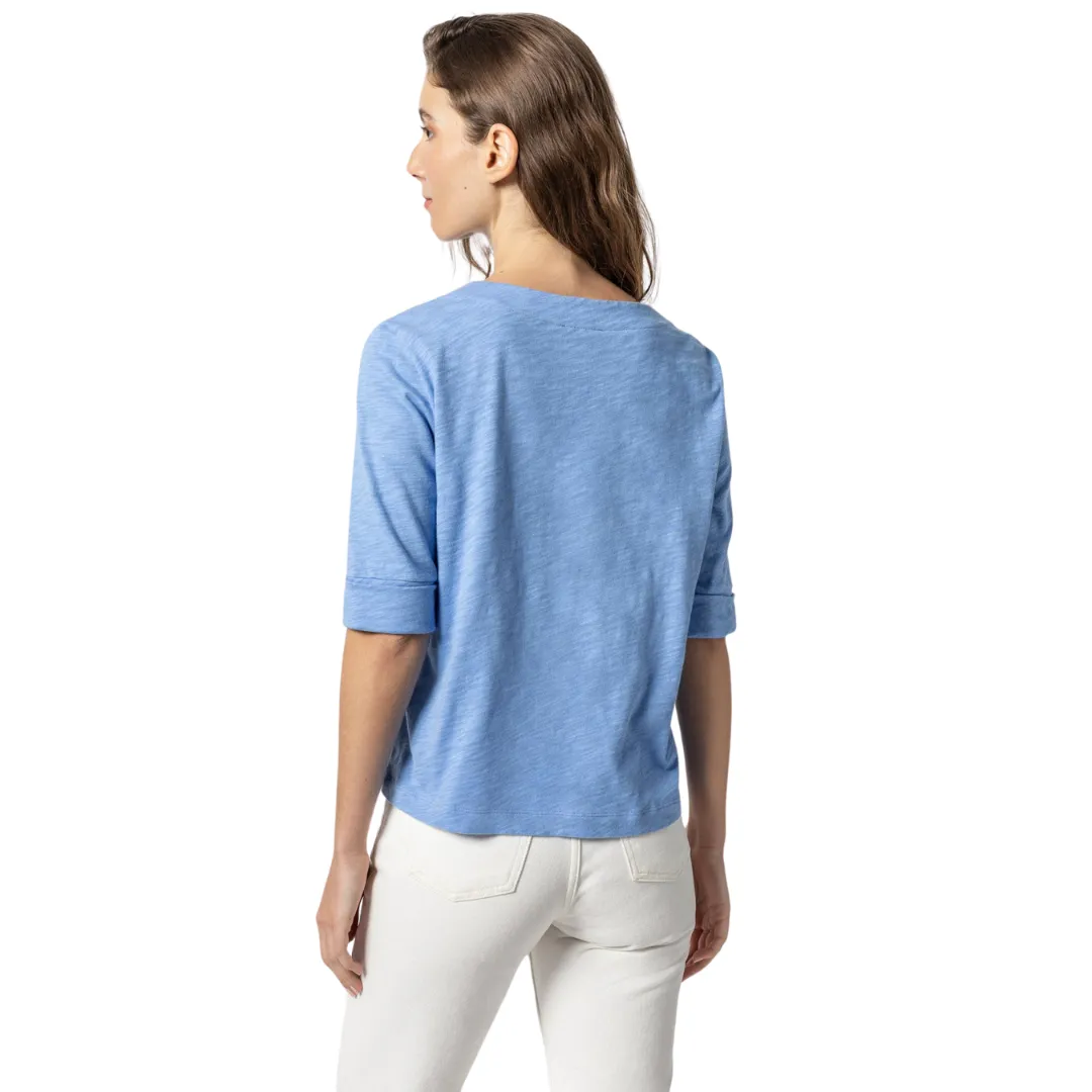 Cuffed Elbow Sleeve V Neck