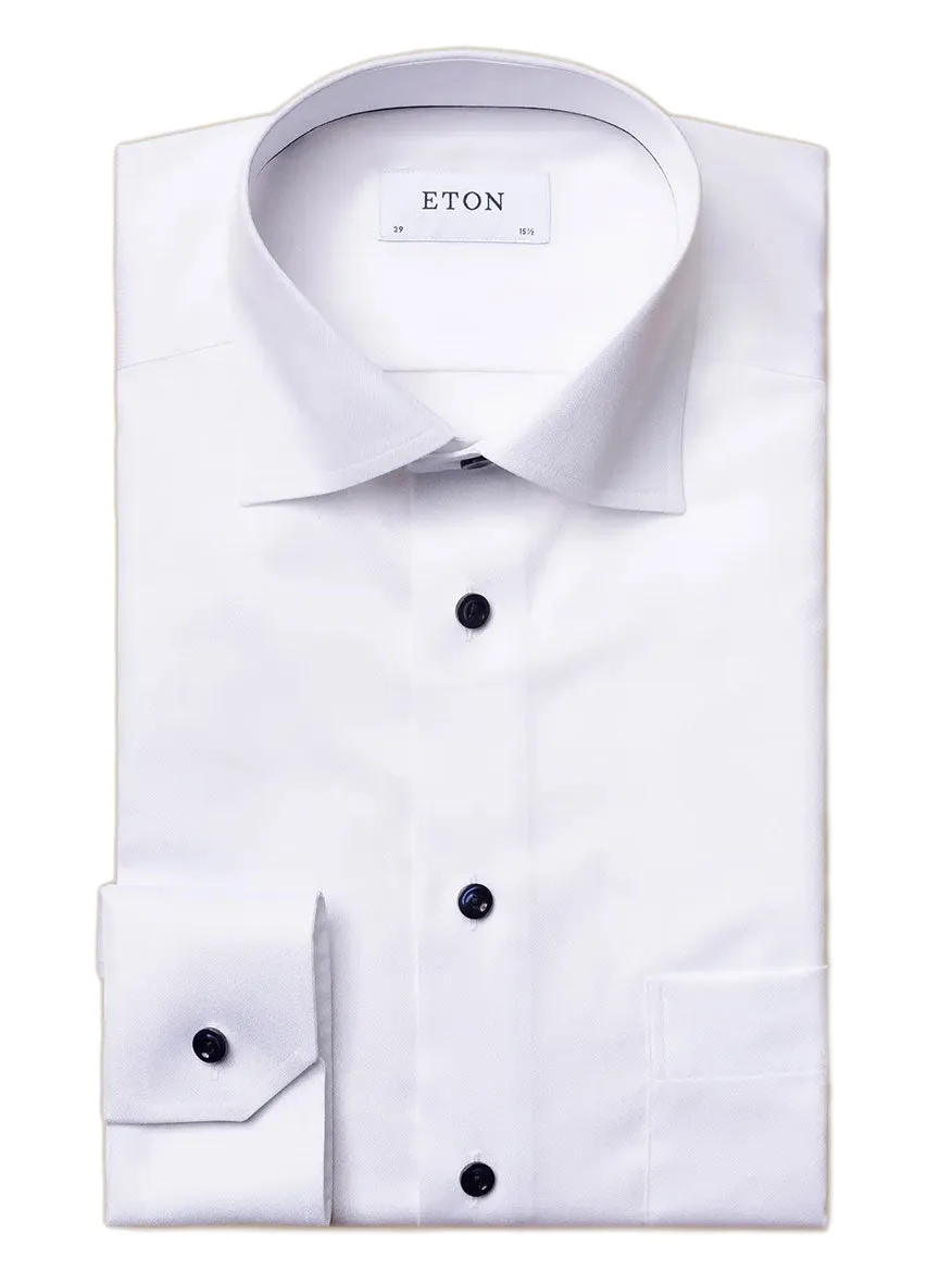 Eton Classic Fit White Twill Dress Shirt with Navy Details