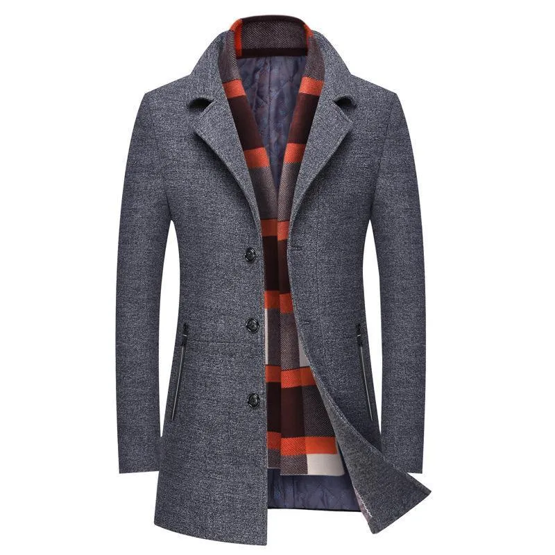 Hanrae Winter Men's Casual Wool Trench Coat