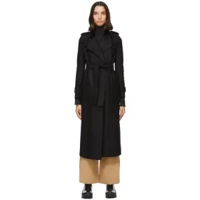 Harris Wharf London Black Pressed Wool Trench Coat