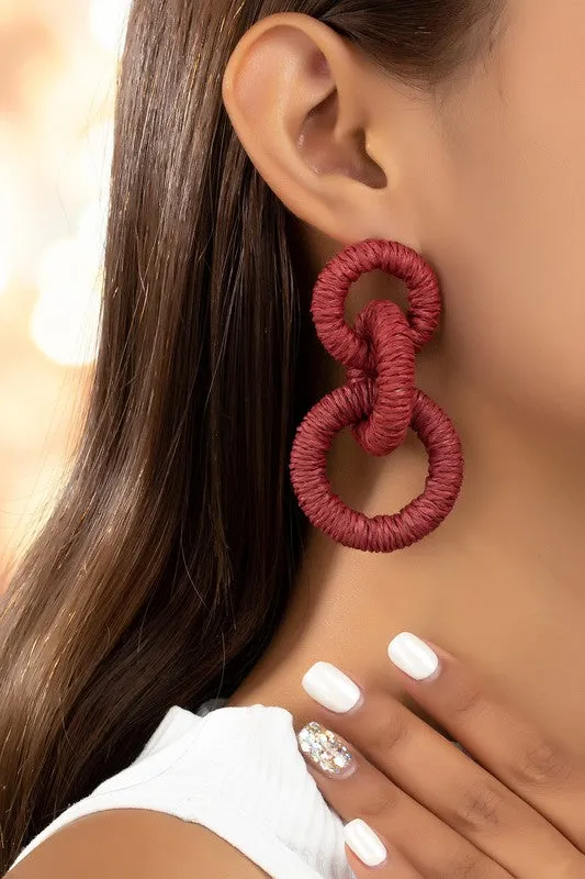 Hemp Rope Wrapped Chunky Wood Hoop Earrings