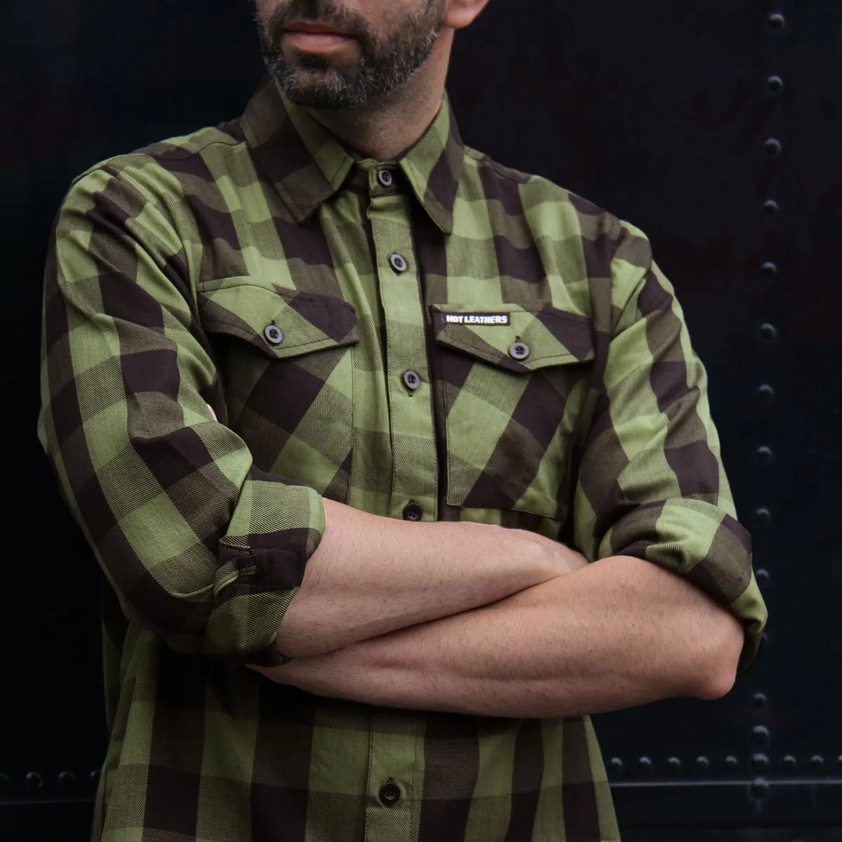 Hot Leathers FLM2027 Men's OD Green and Black Long Sleeve Flannel
