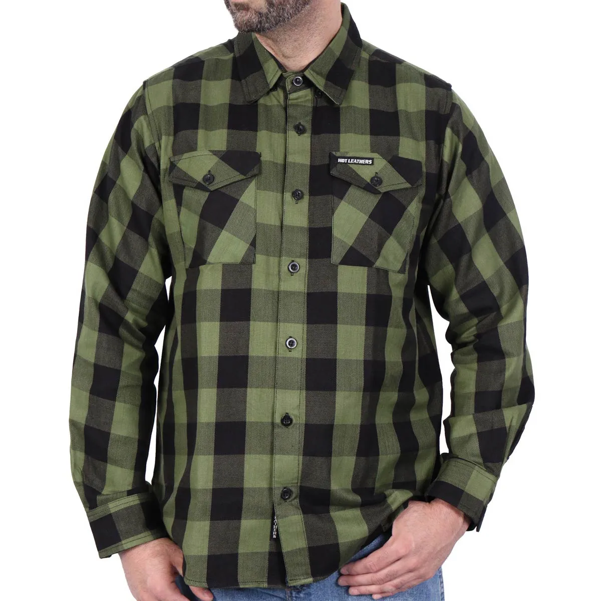 Hot Leathers FLM2027 Men's OD Green and Black Long Sleeve Flannel