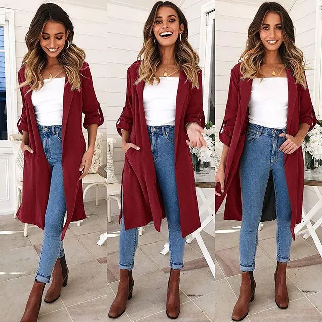 Oversized Candy Color Side Split Women Trench Coat