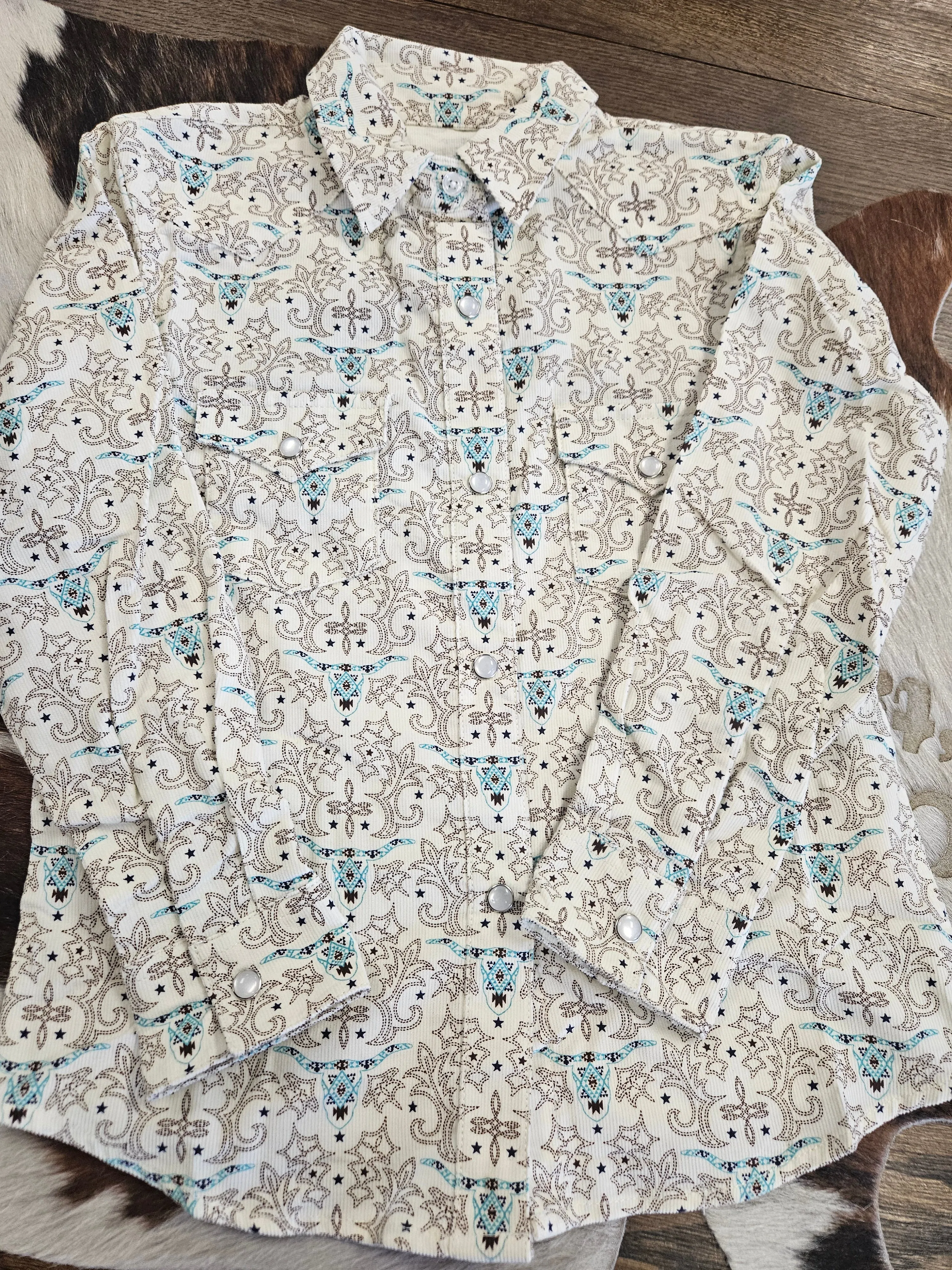 PANHANDLE GIRLS LS CORDUROY SNAP BUTTON UP