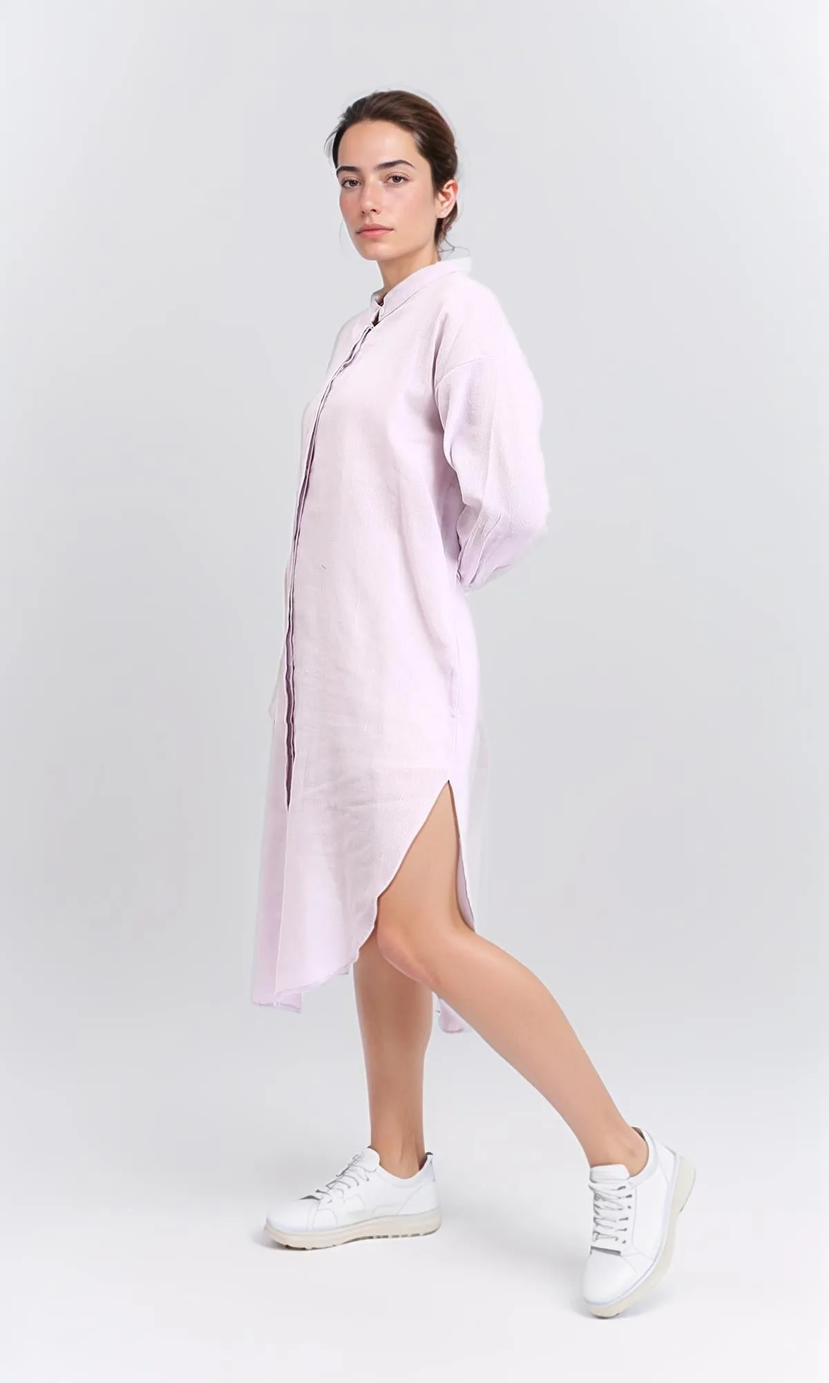 R206353 - Long Cotton Shirt with Hidden Buttons - Purple