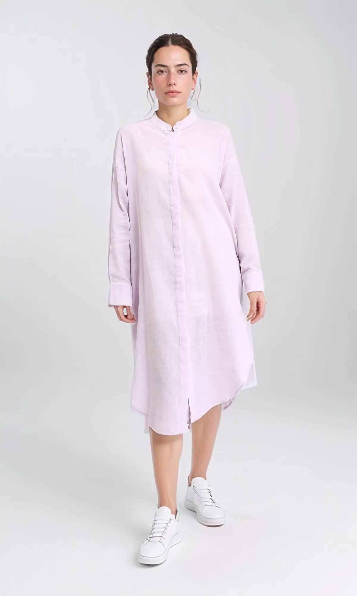 R206353 - Long Cotton Shirt with Hidden Buttons - Purple