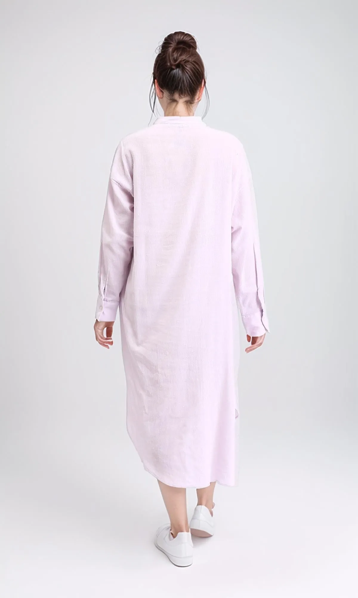 R206353 - Long Cotton Shirt with Hidden Buttons - Purple