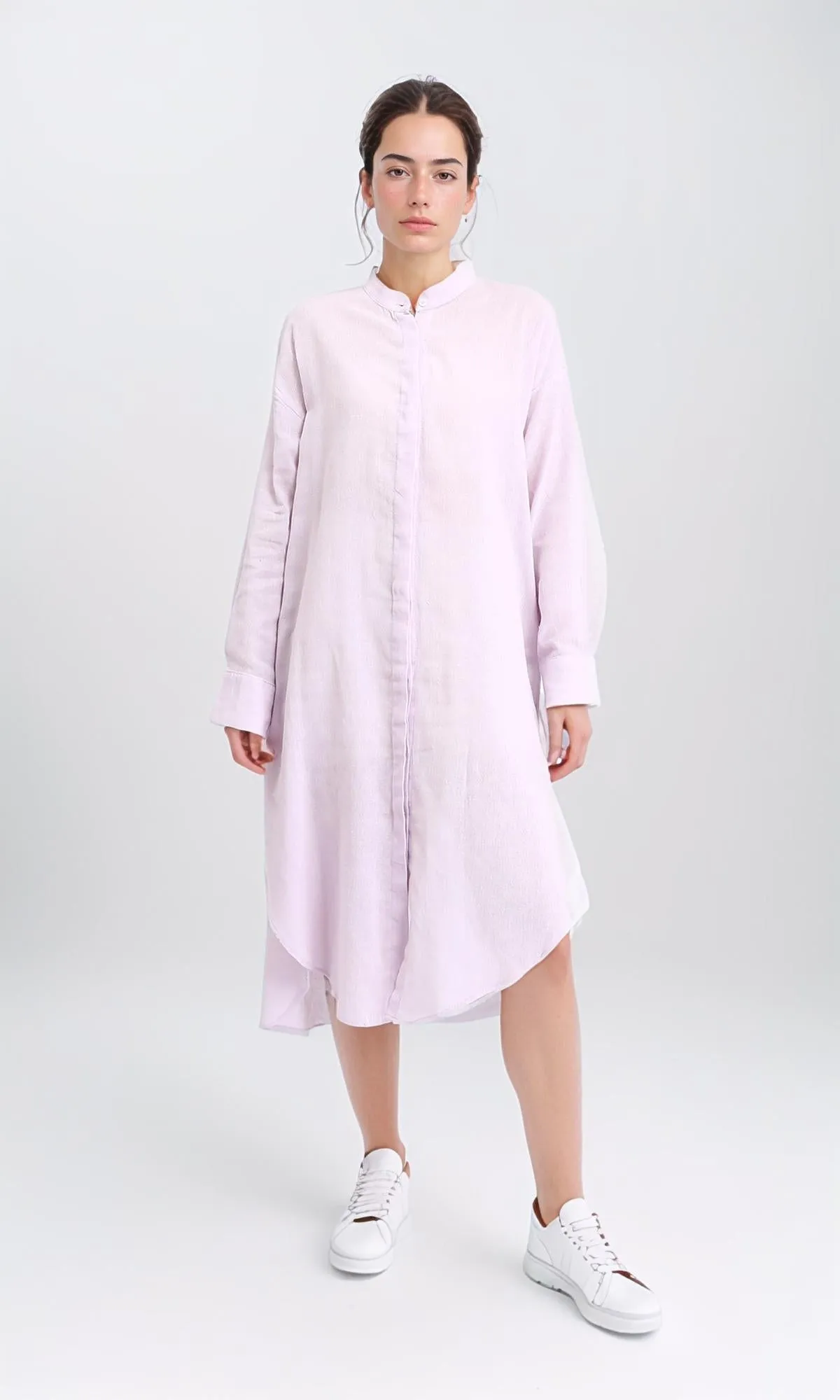 R206353 - Long Cotton Shirt with Hidden Buttons - Purple