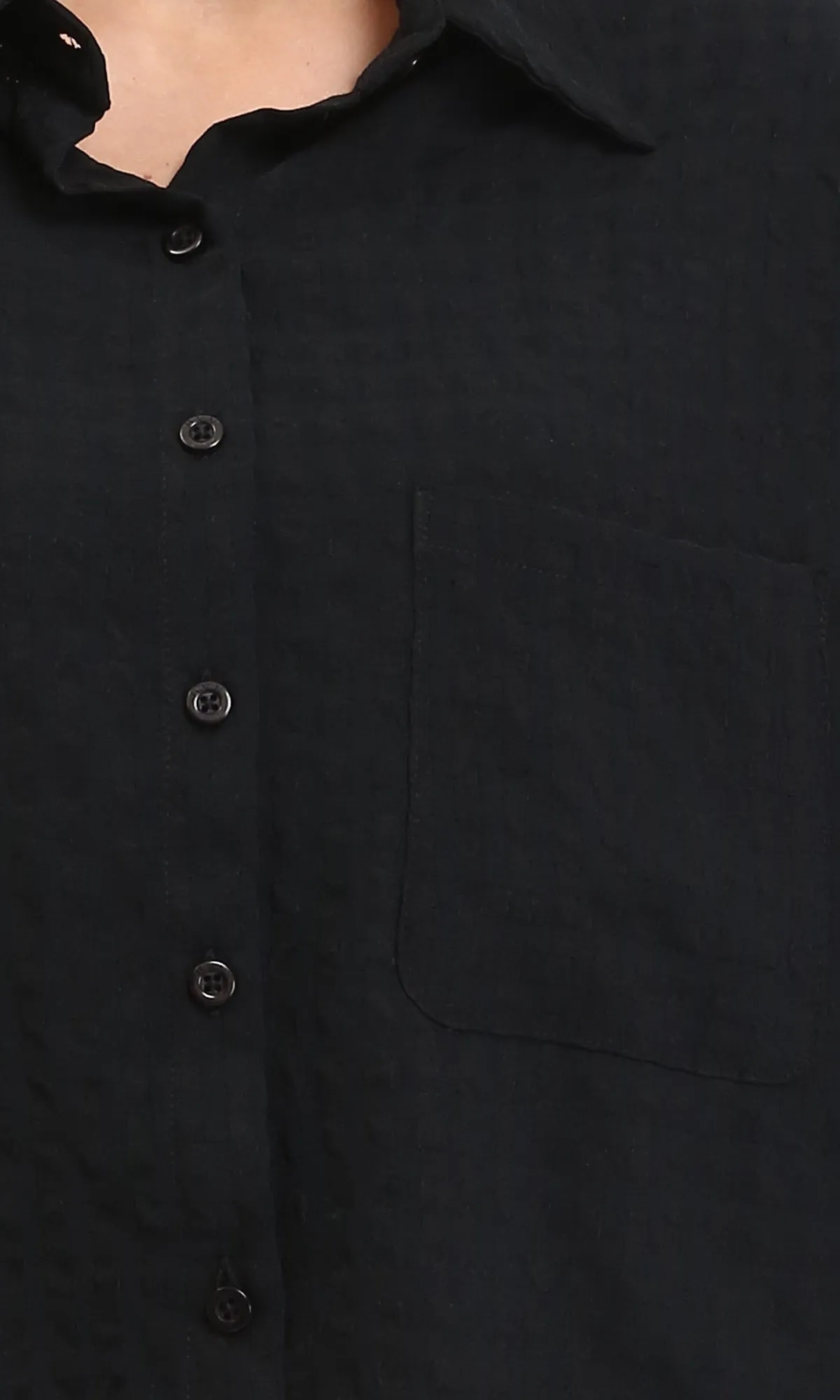 R206354 - Textured Long Sleeves Summer Shirt - Black