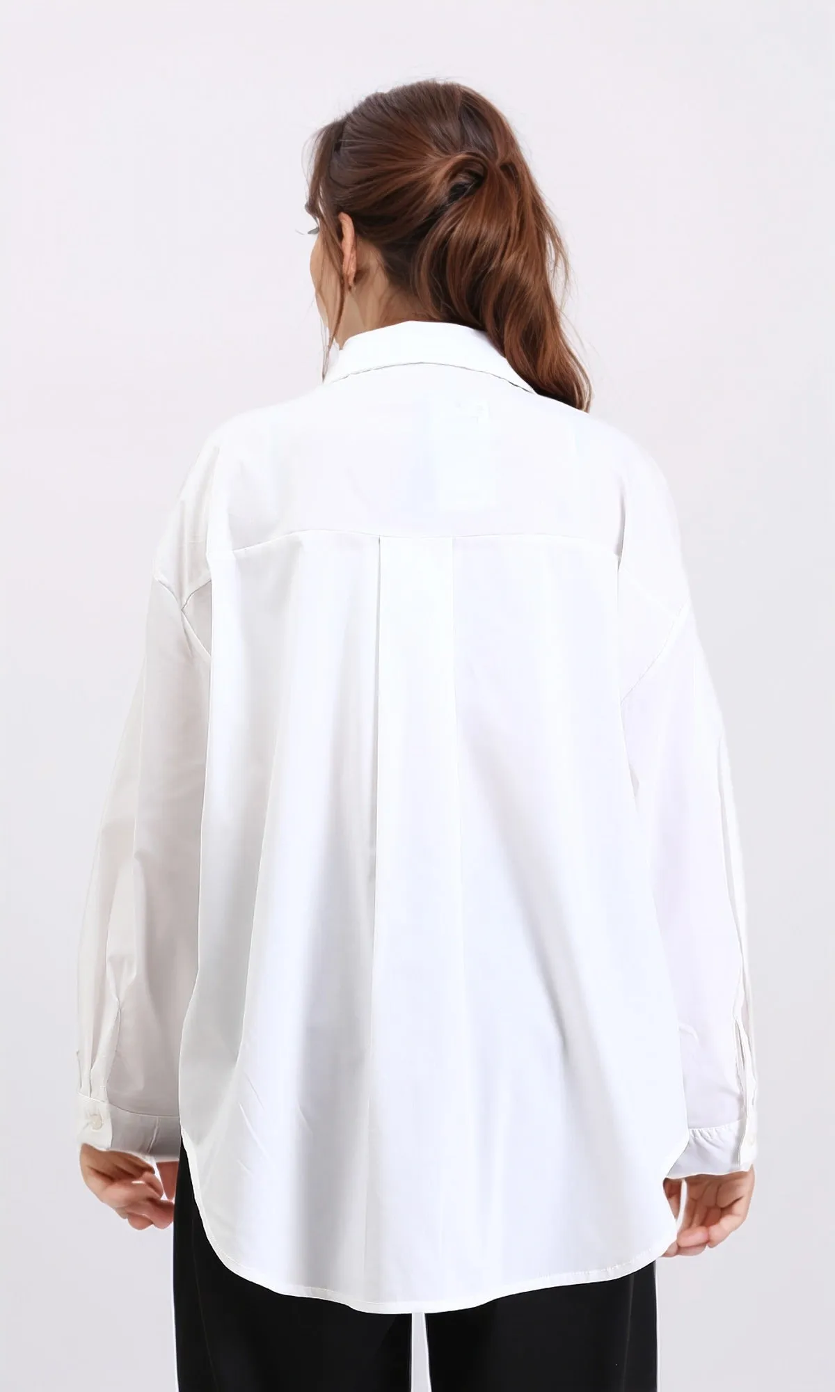 R209213 - Solid Long Sleeves Shirt with Front Pockets - White