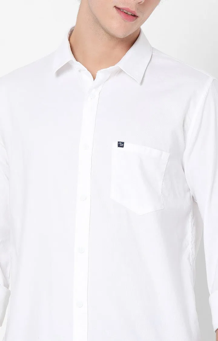 Spykar White Full Sleeve Plain Shirts For Mens