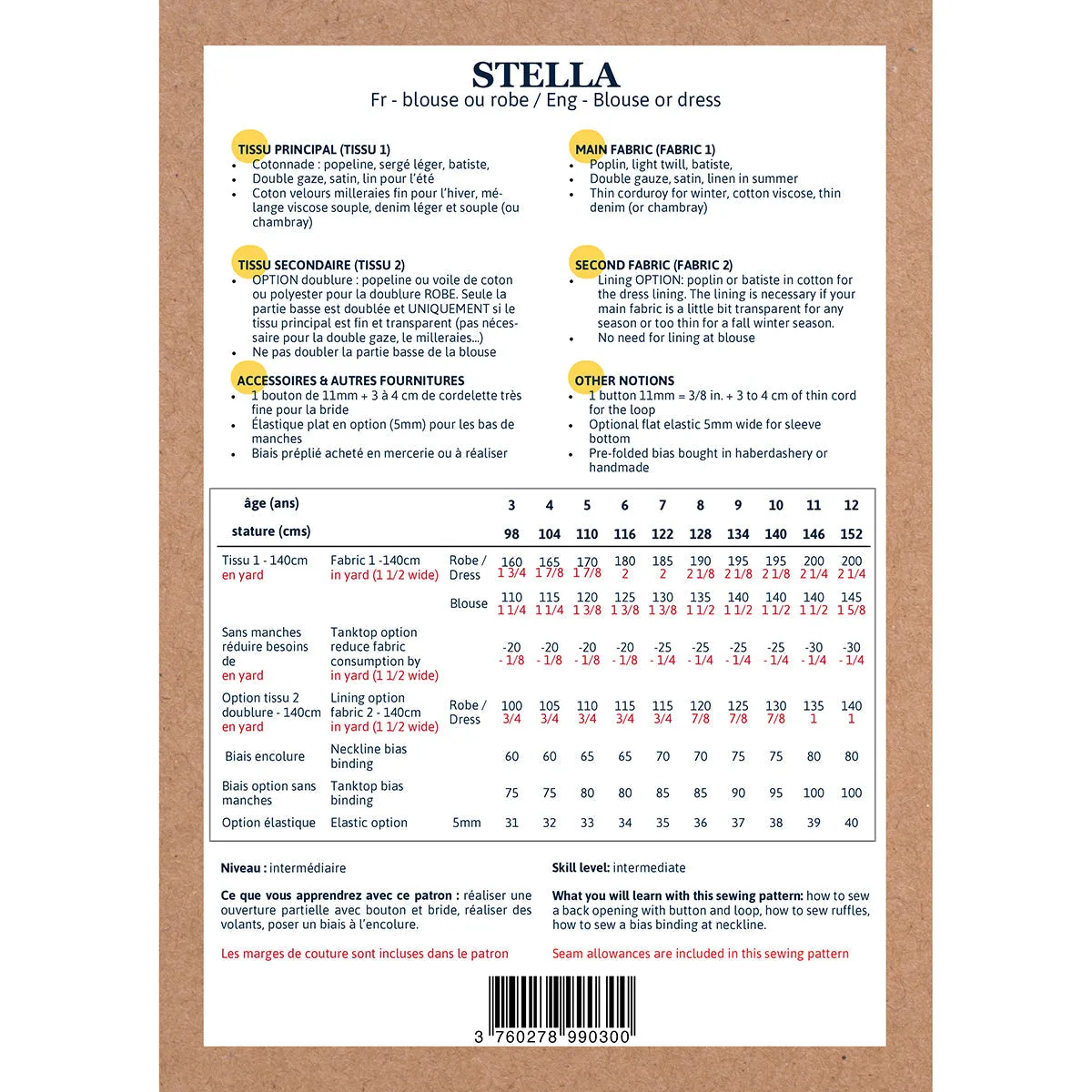 STELLA Blouse & Dress - Girl 3/12 - Paper Sewing Pattern