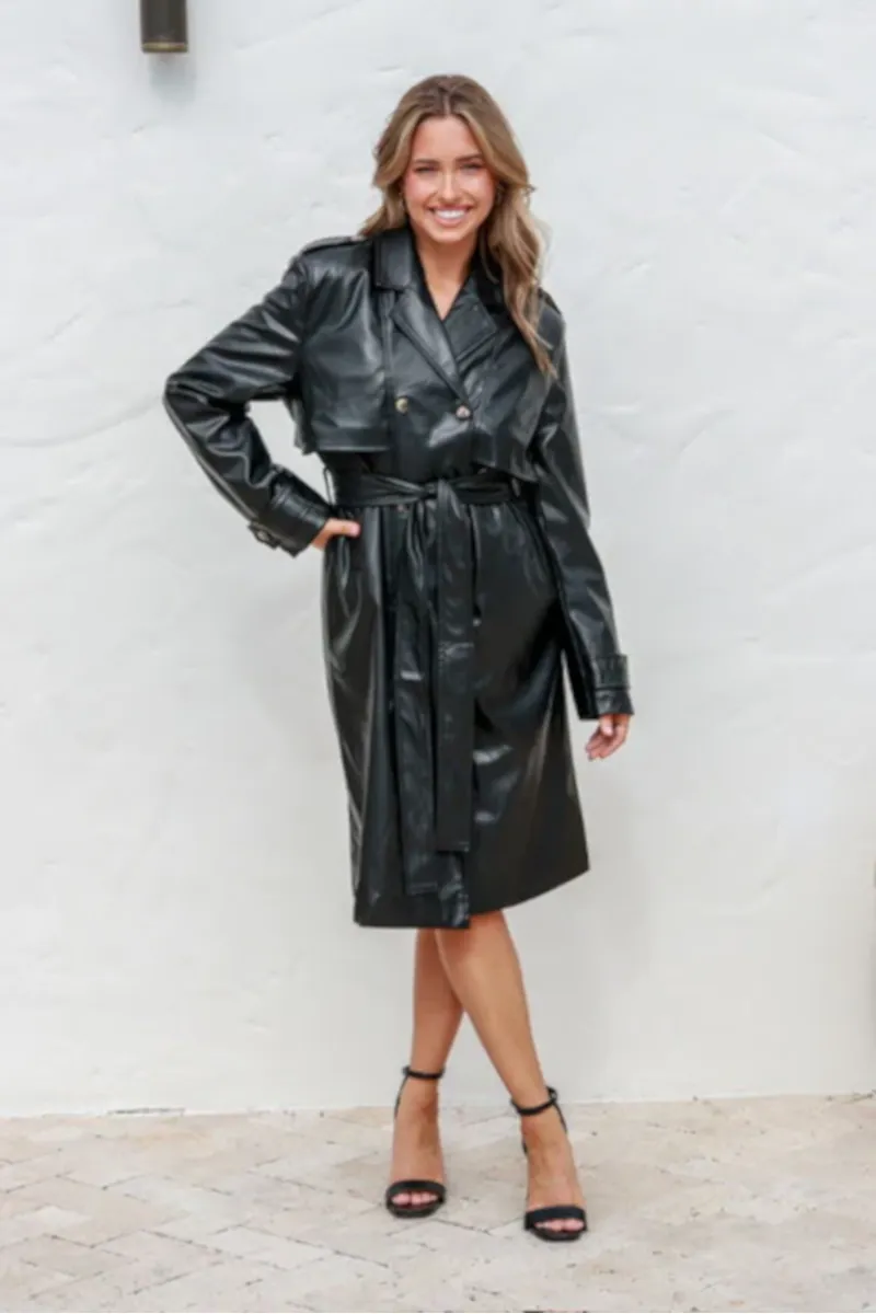 Vegan Leather Trench Black